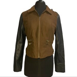 𝅺sequin Hearts Faux Leather And Faux Suede Moto Jacket Sz M